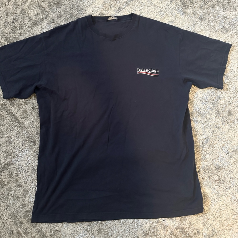 Balenciaga Navy Blue Crew Neck Tee